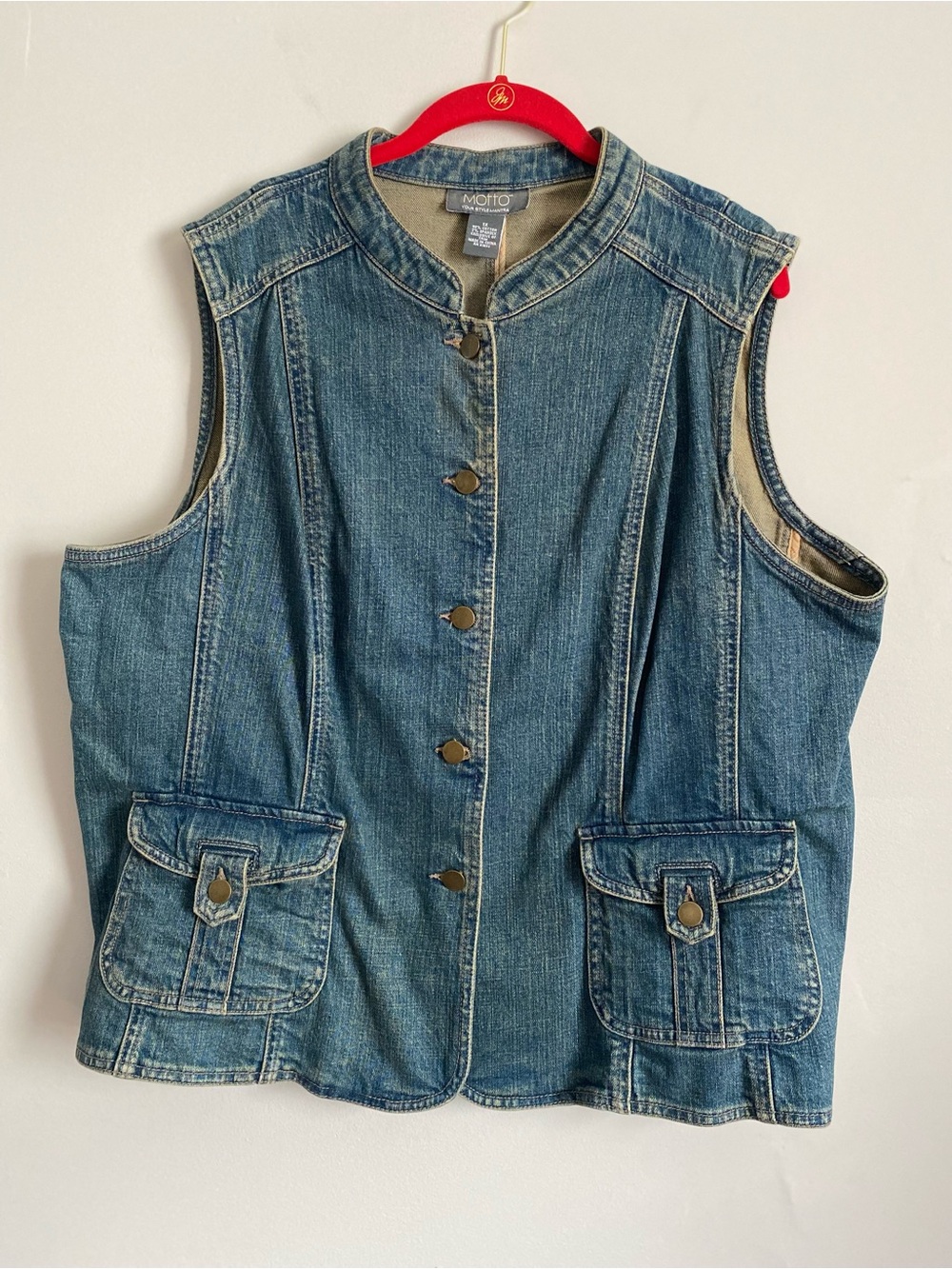 Motto Vest 1X Denim Western Biker Festival 90s Vintage Gorpcore Grunge Teacher